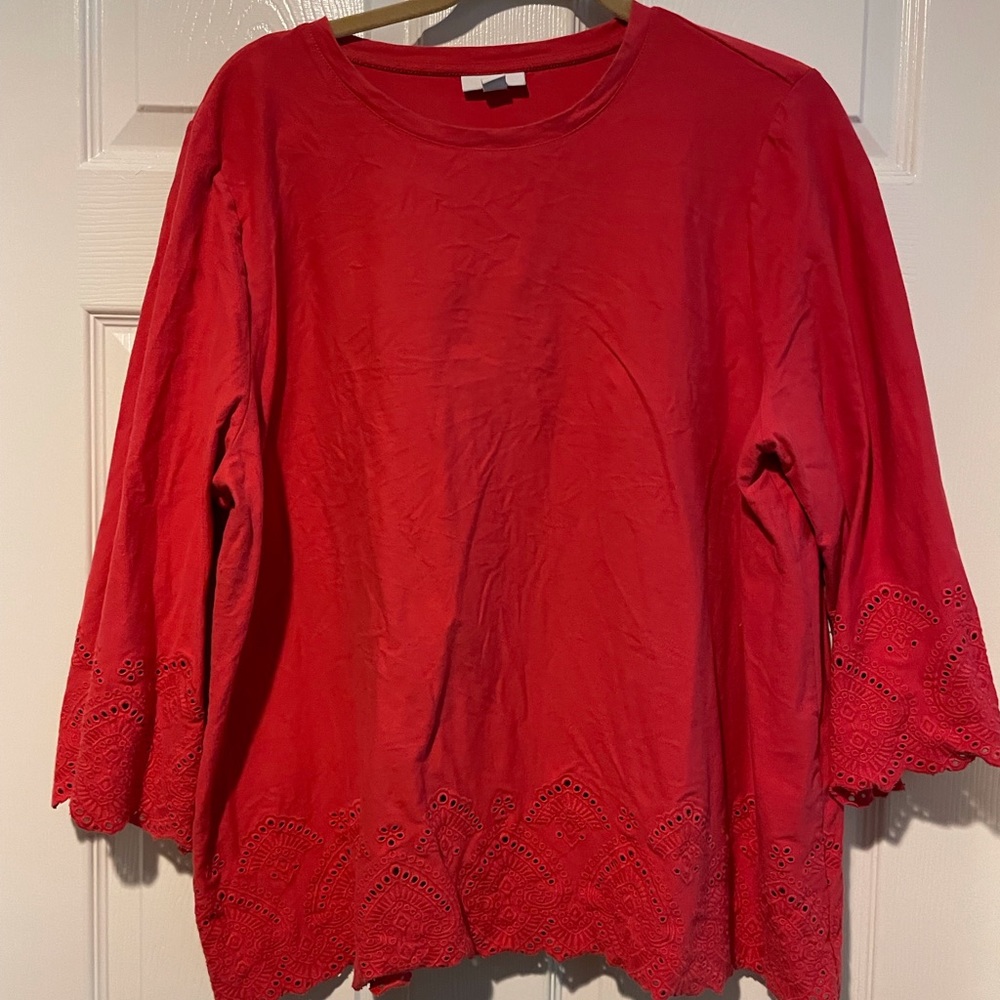 J. Jill Eyelet Trim 3/4 Top, Size XL